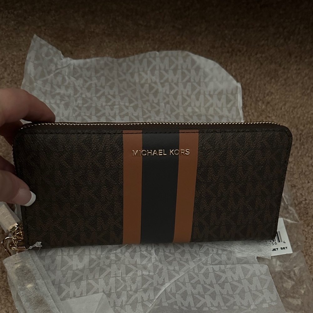 Michael Kors Black and Brown Zip-Around Wallet